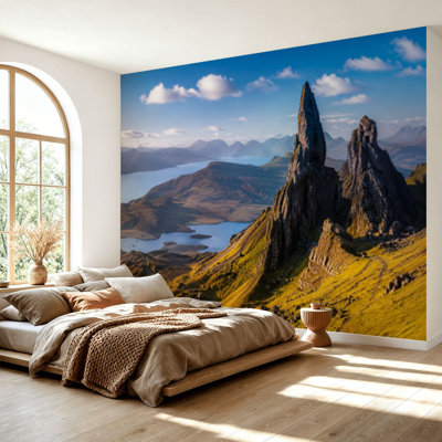 Papier peint adhésif autocollant, vue, vieil homme Storr Isle, Skye, Écosse, papier contact amovible, décoration murale pour salon, chambre à coucher H 100 po x l 144 po