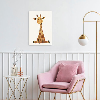 Happy Sitting Giraffe Contemporary Wall Art Print 1 Piece Wrapped Canvas Wall Art