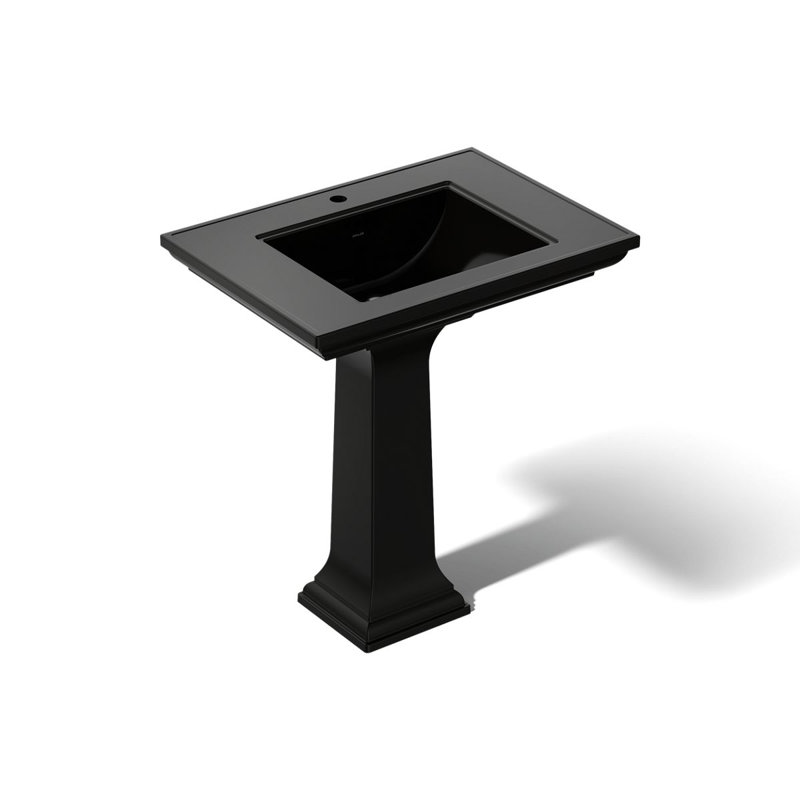Memoirs® Stately 24" Pedestal Bathroom Sink with 4" Centerset Faucet Holes, Black, Single, 34.75" H x 22.19" W x 30.69" L