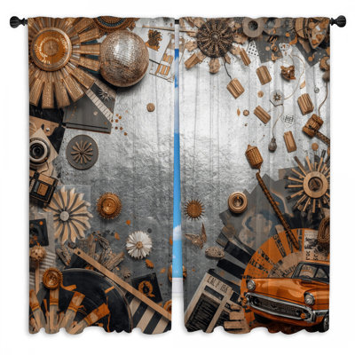 Metallic Car Collage Window Curtains Collage Sheer & Room Darkening - 2 Panels
