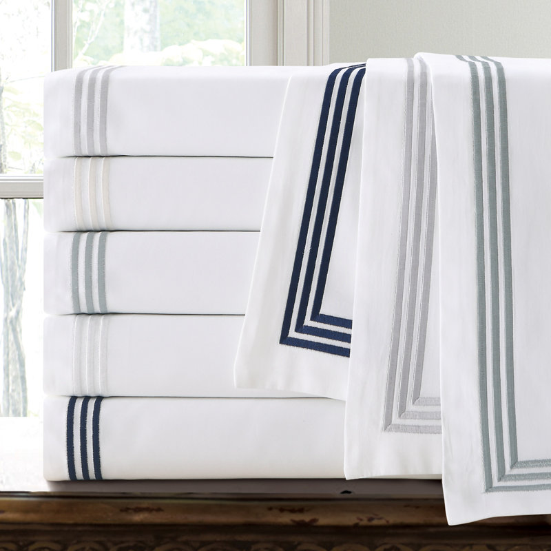 Three Line Hotel Sateen Striped Sheet Set, Silver Blue, Full