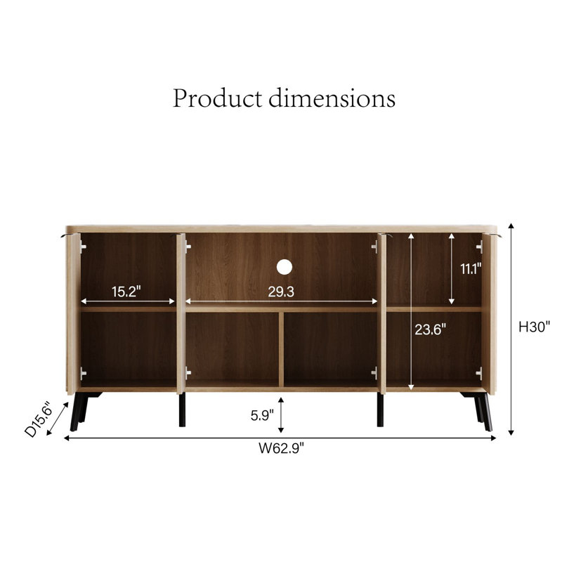 Buffet 62,9 pouces à flûte avec tablette ajustable et armoire courbée, Grain du bois