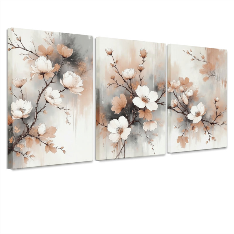 Tableau mural sur toile à motif floral de fleurs de cerisier (lot de 3), H 36 po x l 72 po