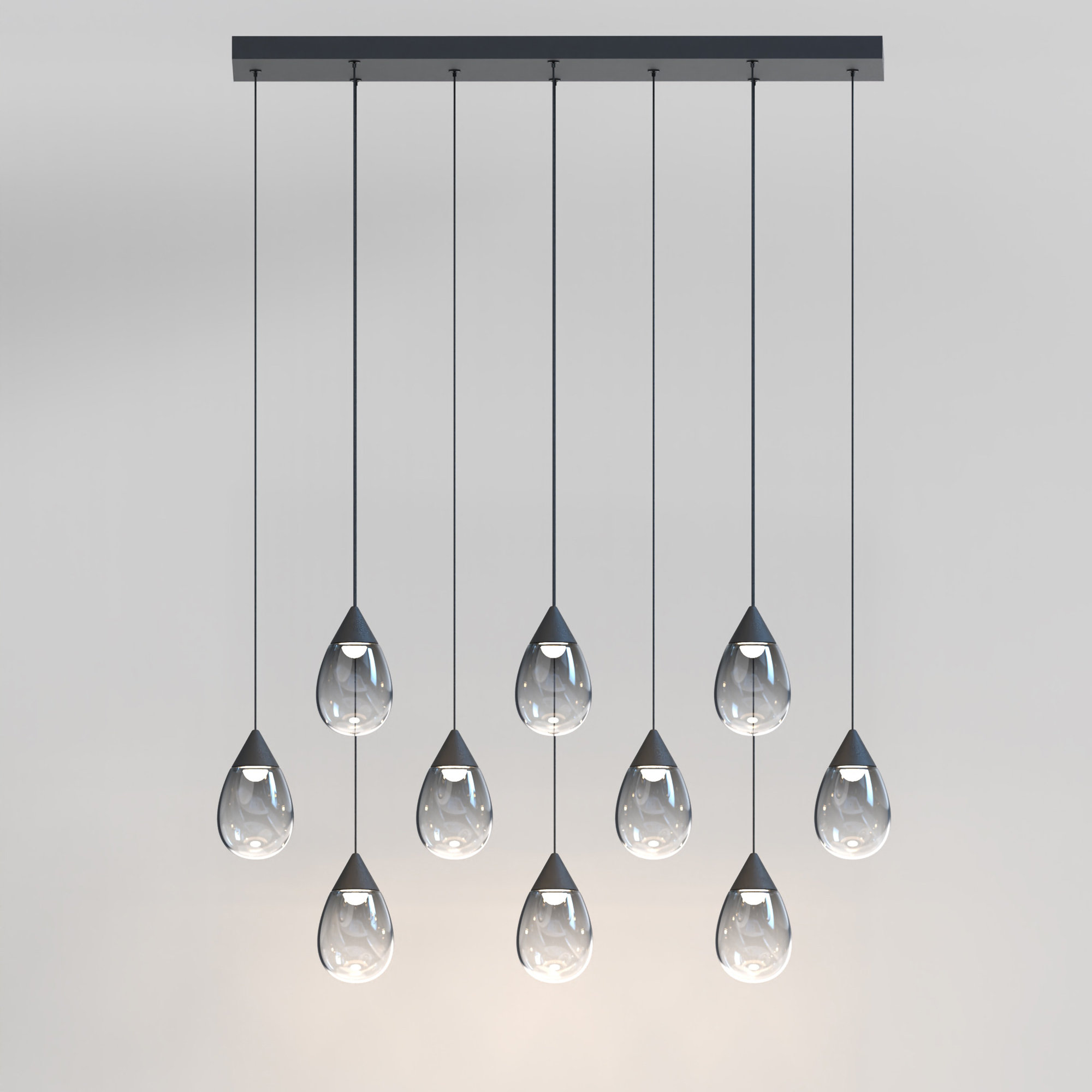 Aliceann 10 Light Glass Dimmable Pendant, Smoke, Matte Black