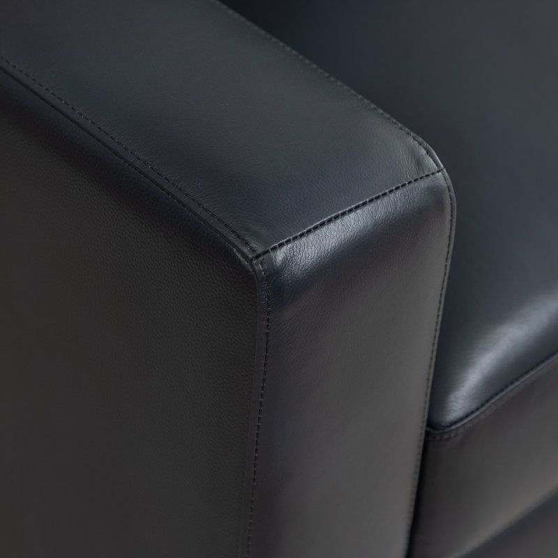 83‘’ Wide Genuine Leather Sofa With Square Arms, Navy