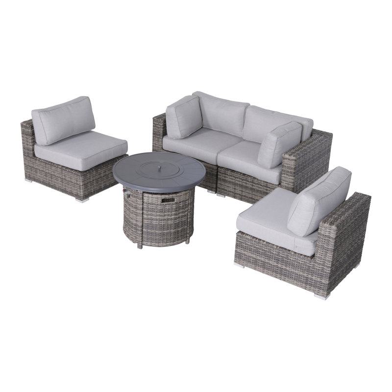 Biles Grey Fully Assembled 5 Piece Sectional Seating Group With Cushions