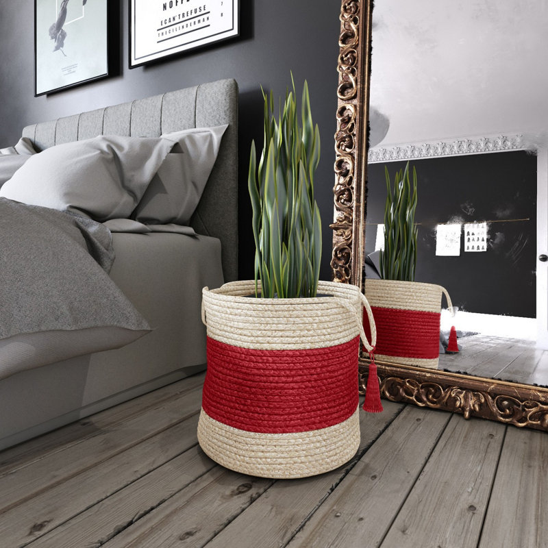 Panier de rangement tressé en jute naturelle, H 19 po x l 19 po x P 19 po, Rouge