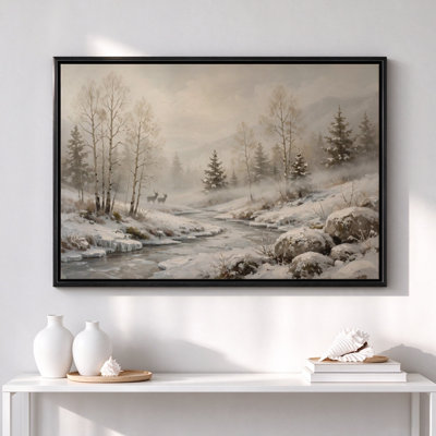 «Winter Field with Birds», art mural sur toile encadré noir, 16 po x 24 po, décoration murale moderne pour le salon et la chambre à coucher