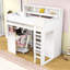 Lit mezzanine simple en bois avec bureau intégré, armoire et tablettes-245016527