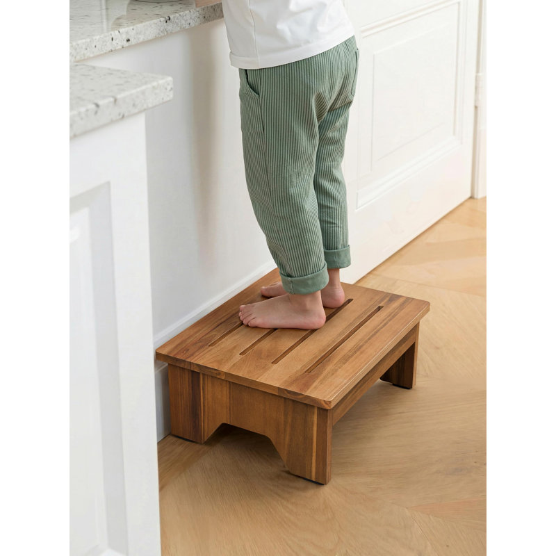 Escabeau de 6,5 po en bois d'acacia, petit tabouret - capacité de poids de 500 lb pour les lits hauts pour adultes - escabeau en bois, tabourets en bois pour l'extérieur - pour tous les âges, aucun assemblage requis