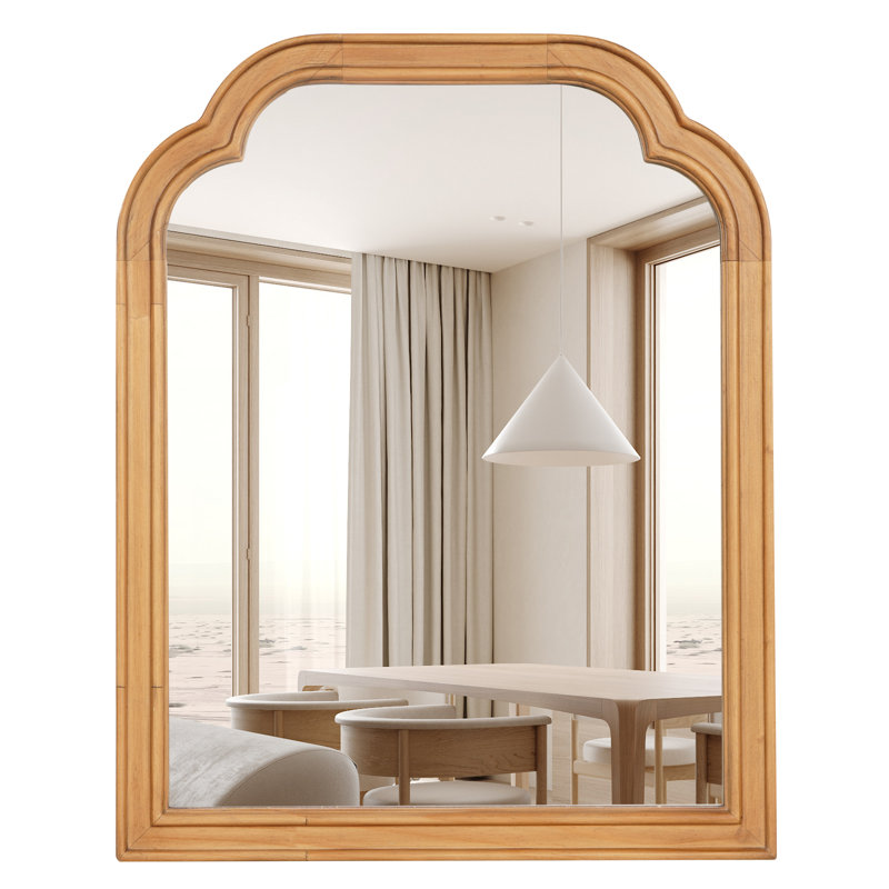 Ancalin Solid Wood Arched Wall Mirror, Natural Wood, 20" x 16"