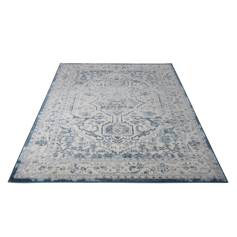 Tapis bleu marine oriental, Rectangle 6 pi 7 po x 9 pi 2 po