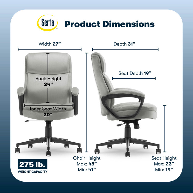 Comfort Ergo Swivel Office Chair, Gray, Velvet