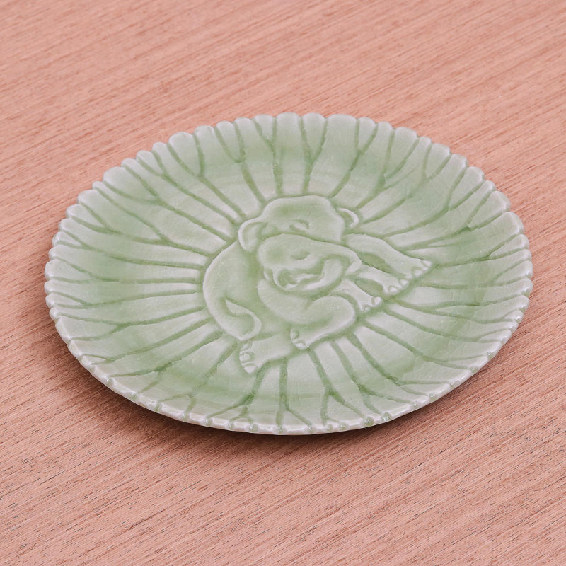 Handmade Elephant Nurture Small Celadon Ceramic Plate