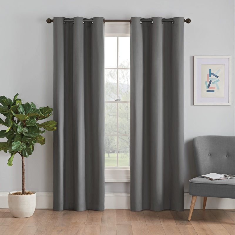 Microfiber Blackout Grommet Curtains, Solid Thermaback Window Curtains, 42" W x 84" L, Smoke 
