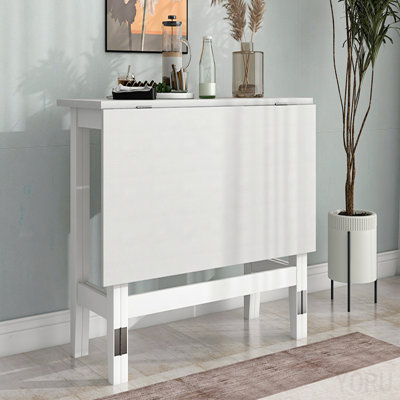 Farmhouse Wood Extendable Dining Table With Drop Leaf For Small Places, White