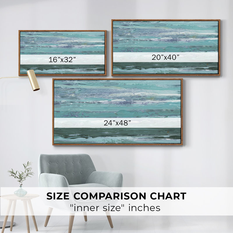 Linear Tides II - Toile tendue avec châssis encadré - Prêt à accrocher, H 25 po x l 49 po, Noyer