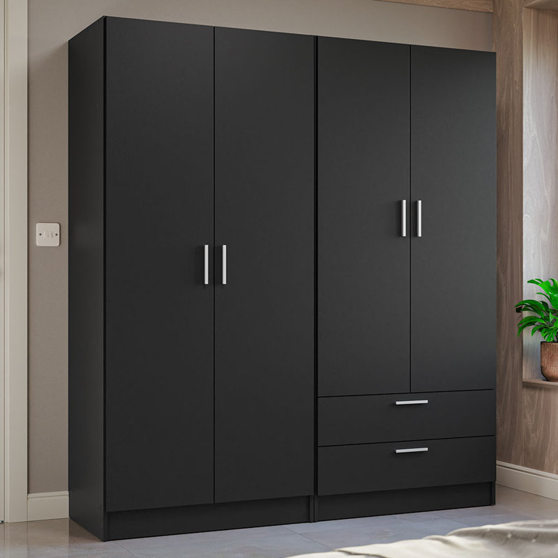 Ensemble de garde-robe avec 4 tiroirs et 2 tiroirs avec armoire et armoire de rangement, Noir, noir, noir, noir
