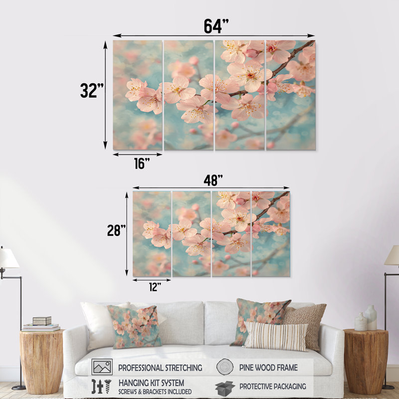 Fleur de cerisier rose, arrivée de printemps - art mural fleur de cerisier - ensemble d'art mural traditionnel