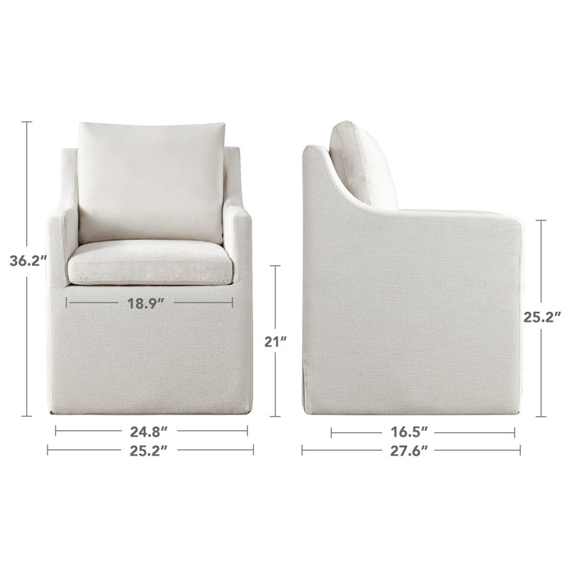 Hidar Upholstered Dining Armchair with Casters, Light Gray