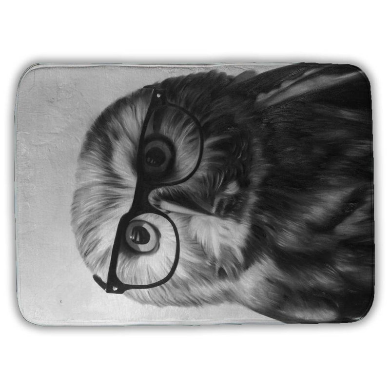 Northern saw-whet owl with glasses Bath Mat with Non-Slip Backing - Quick Dry Memory Foam Bathroom Rug - Absorbent - Modern Plush Spa-Style - Machine Washable