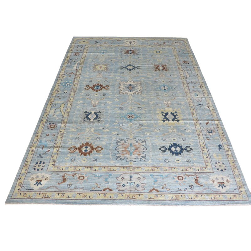 Tapis bleu ciel unique de 9 pi 10 po x 13 pi 9 po