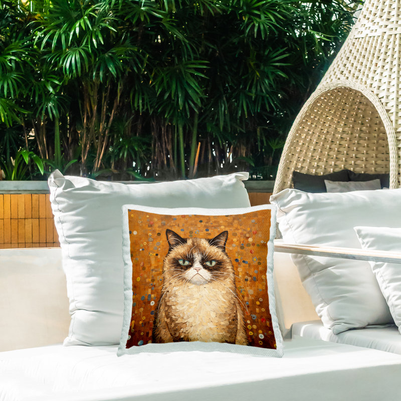 Coussin d'extérieur imprimé Grouchy Cat