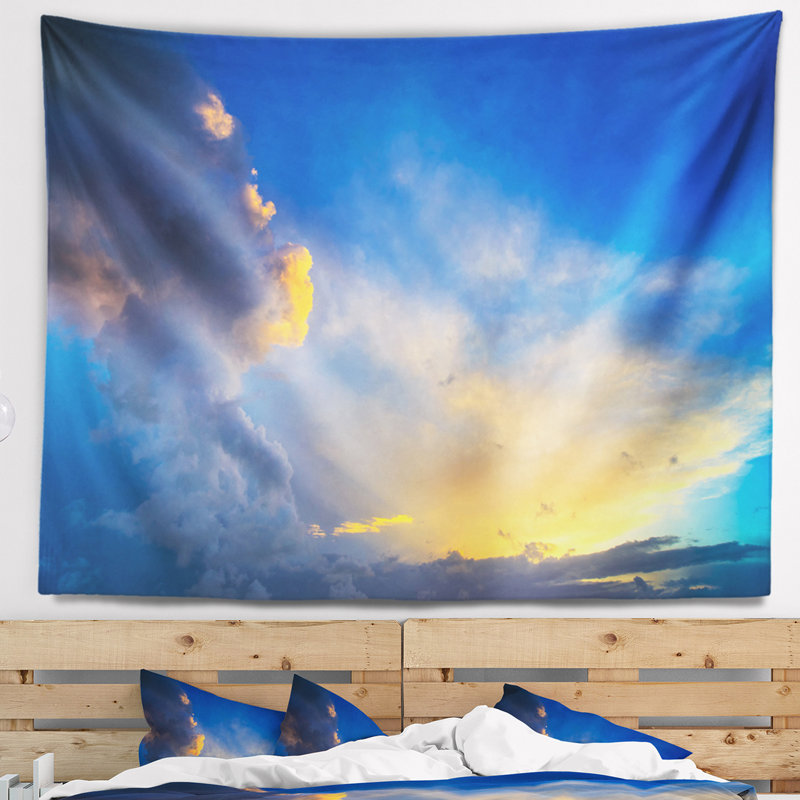 Photo de plage, coucher de soleil spectaculaire avec tapisserie orage, H 68 po x l 80 po