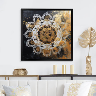Mandala blanc et or III sur toile