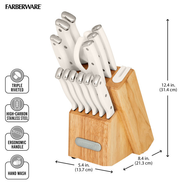 Farberware 14 Piece Triple Rivet Knife Block Set White