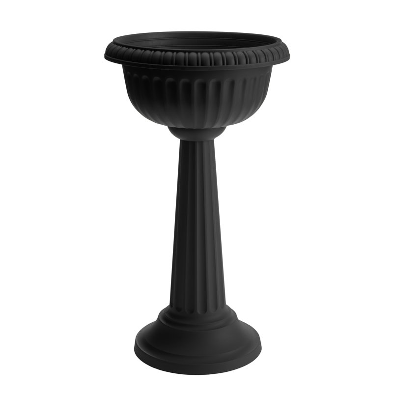 Grecian Urn Plastic Indoor/Outdoor with Pedestal Planter, Black