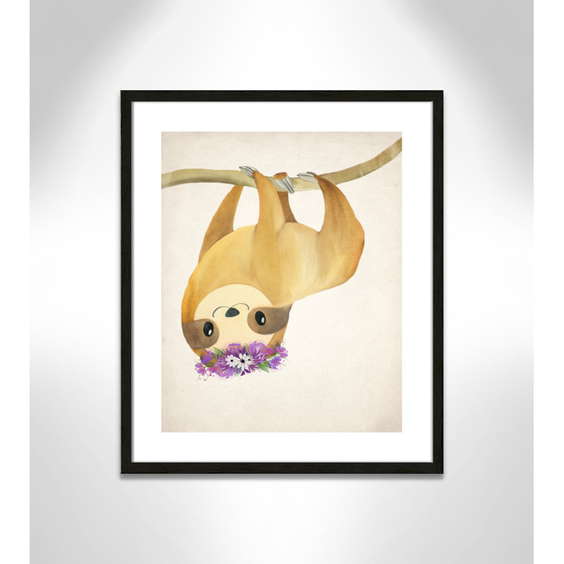Sloth floral 2, H 25,5 po x l 21,5 po x P 1,19 po, Cadre boîte à grain de bois noir