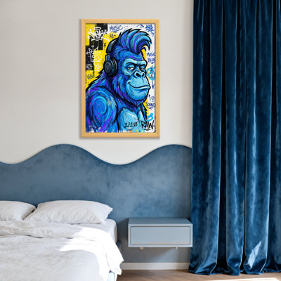Animals Blue Gorilla With Headphones Graffiti Music Art