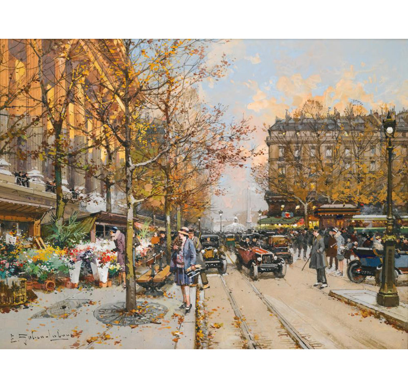 "Place De La Madeleine" par Eugène Galien-Laloue - Toile tendue avec châssis, H 33 po x l 48 po
