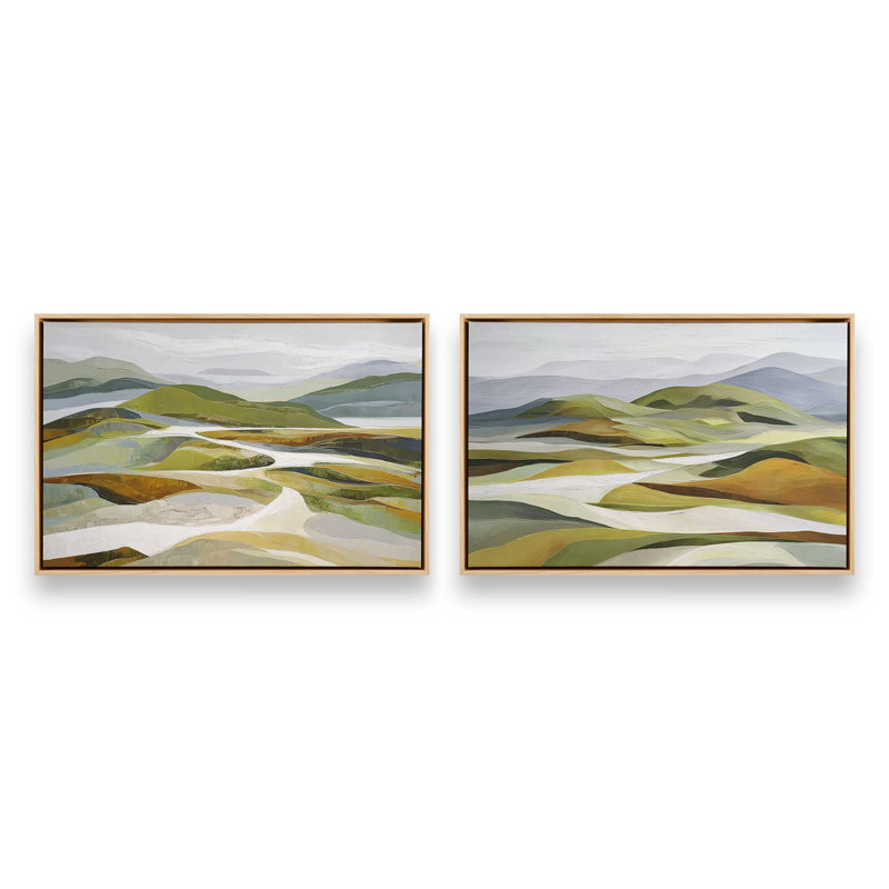 Ensemble de 2 impressions Rolling Meadows, 30 po x 20 po, Cadre flottant en érable américain