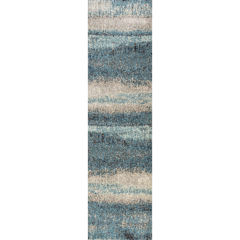 Tapis crème / turquoise Contemporary Contemporary, Tapis de couloir 2 pi 3 po x 8 pi