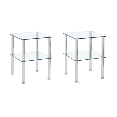 Table d'appoint transparente 2 pièces, table de bout à 2 niveaux, table de chevet moderne, canapé avec tablette de rangement pour le salon