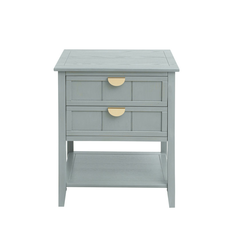 2 Drawer Side Table, Light Gray