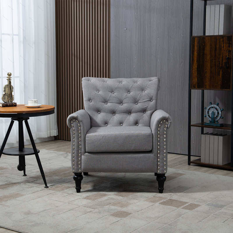 Fauteuil large 29,92 po Cloetta, 100 % lin gris clair