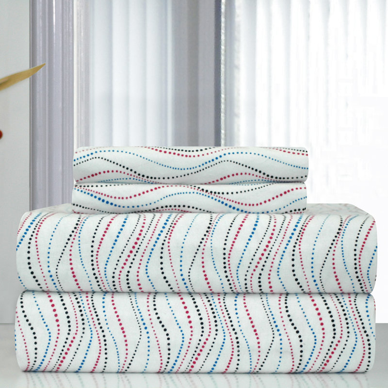 Ensemble de draps 100% coton en flanelle imprimée 170 g / m² Pointehaven, Pois verts et rouges
