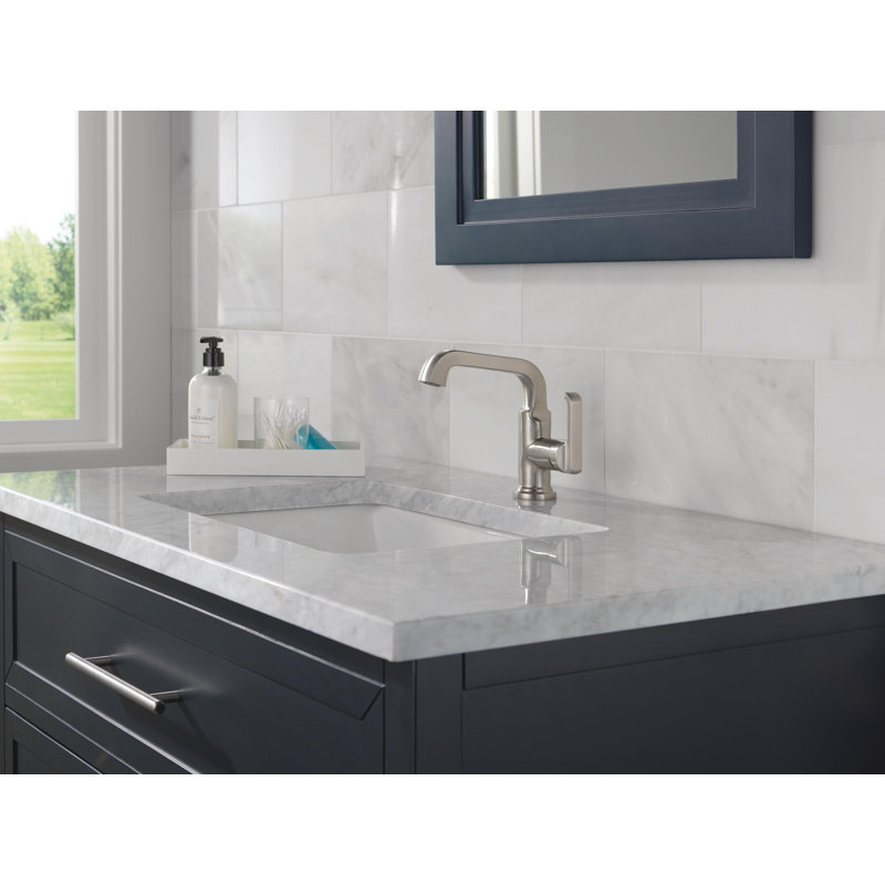 Tetra Single Hole Bathroom Faucet, Single Handle Bathroom Sink Faucet with Drain Assembly, Lumicoat Stainless