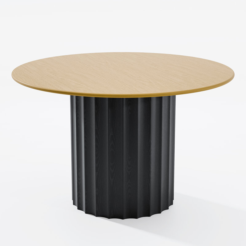 Round Dining Table, Modern Farmhouse Kitchen Table, Small Circle Dining Tables with Wood Strip Base for Kitchen Living Room