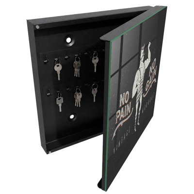 Key storage box, Opens to the left, 30x30x5, Black, Retro strongman with a motivational inscription, 