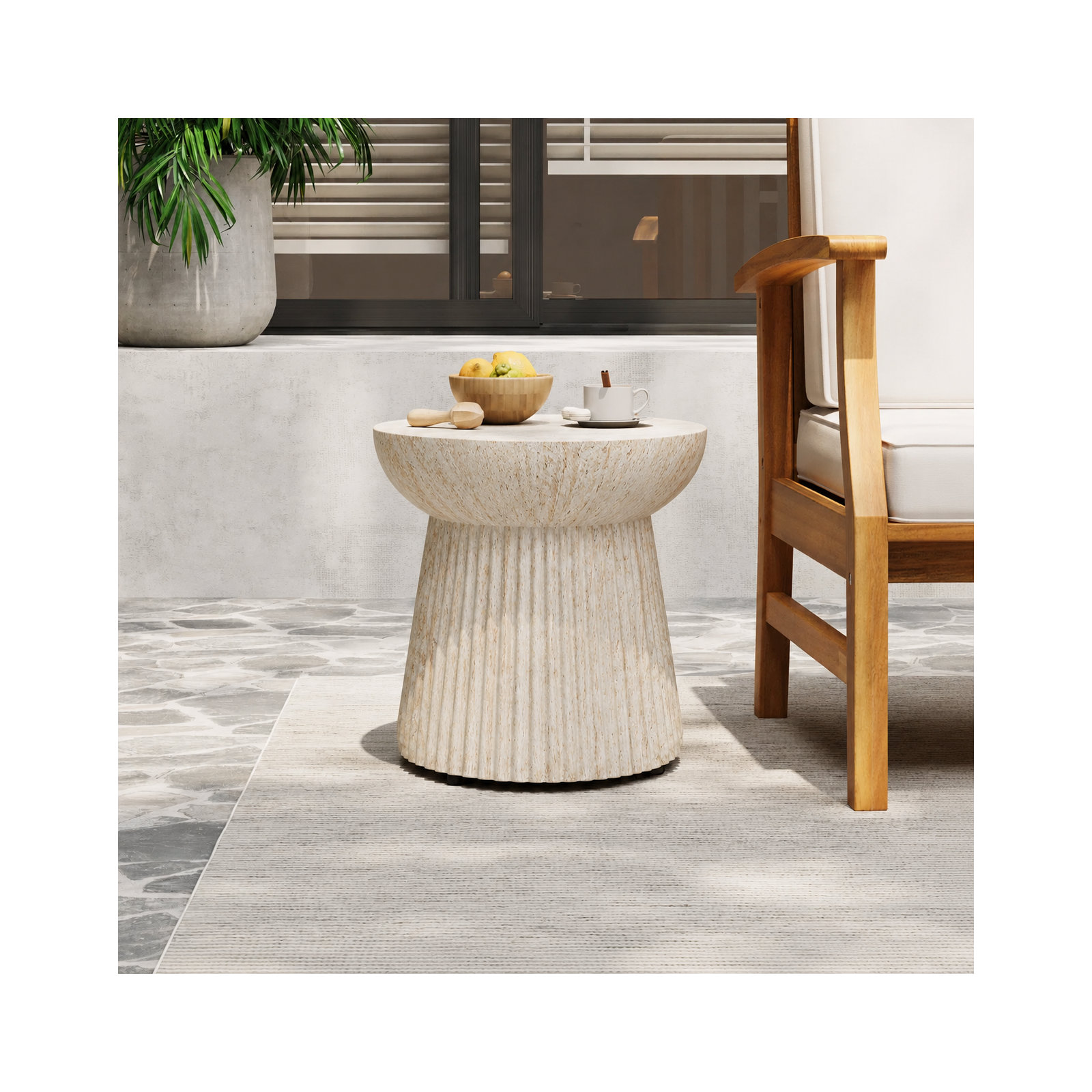 Neptune 15" Concrete Outdoor Side Table, Travertine