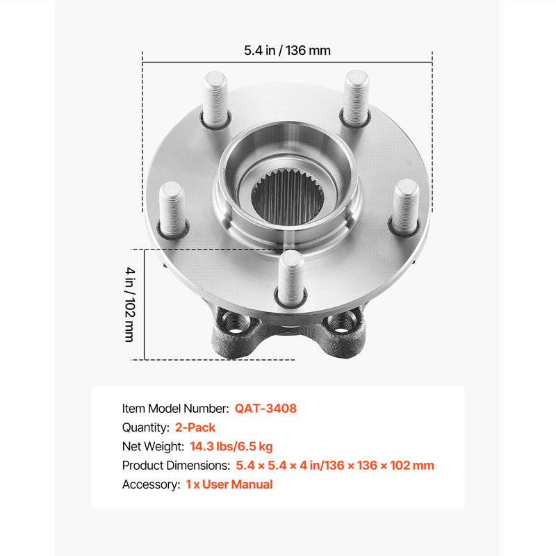 Ensemble de roulement de roue avant et moyeu adapté à l'autographe de luxe Infinity QX50 2019 Essentiel Luxe ProACTIVE Sport utilitaire berline Maxima Advance 4 portes 511296, ensemble de moyeu de roulement de roue