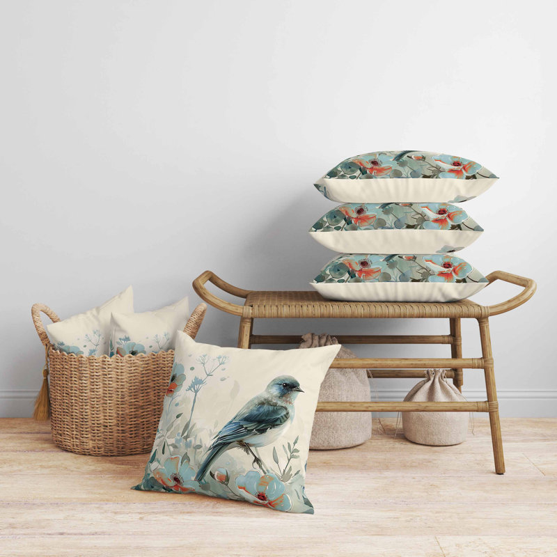 Oreiller en suède Tranquil Thicket, Vert / Beige, Carré 20 po