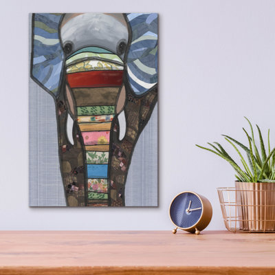 Art mural en verre épique «Elephant Festival 1» par Coco Good, 12 po x 16 po