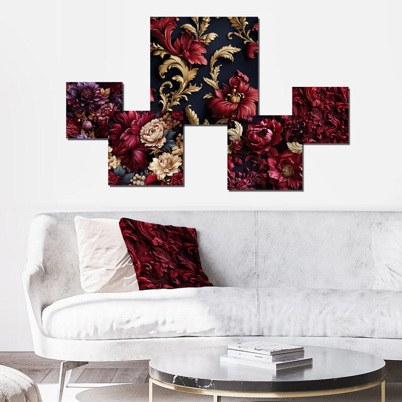 Ensemble de 5 décorations murales pourpres Royal Purple Peony Garden Grace