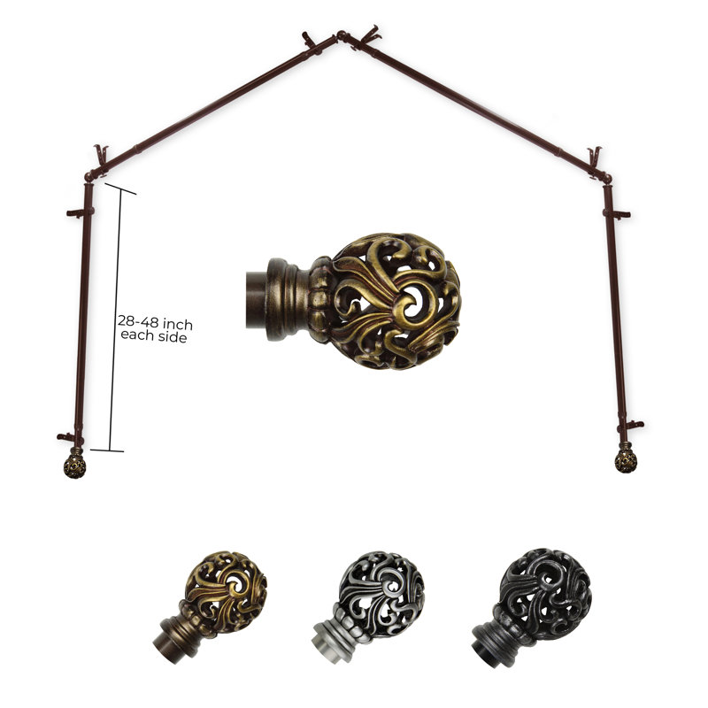 Tringle à rideaux simple pour baie vitrée à 4 côtés Hardaway, 28 po à 48 po (chaque côté), Cacao