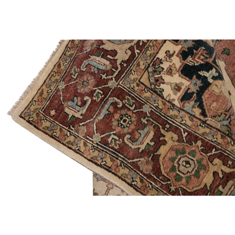 Tapis rouge / ivoire / brun en laine noué à la main de conception unique 5 pi 2 po x 7 pi 2 po